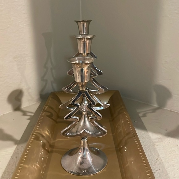 International Silver Company Silver Christmas Tree Candlestick Holder Set - Picture 2 of 12